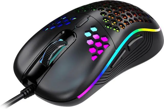 Alt view image 3 of 6 - WRIARICH USB Wired Gaming Mouse, RGB Honeycomb Ergonomic Design, 4 DPI Levels (1200/2400/4800/7200), Optical Sensor, Plug and Play, Wired Gaming Mice Compatible with PC, Mac, Tablet (Black)