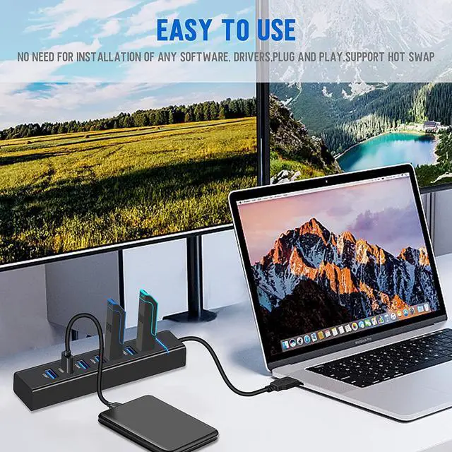 Alt view image 6 of 7 - WRIARICH USB3.0 Hub, 7 Port USB 3.0 Hub LED Portable High-Speed USB Hub Compatible for iMac Pro, MacBook Air, Mac Mini/Pro, Surface Pro, PC and Laptop giyqxHw
