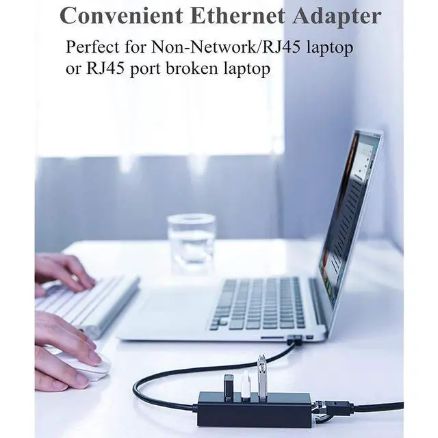 Alt view image 6 of 7 - WRIARICH USB to Ethernet Adapter, 3-Port USB 3.0 Hub with RJ45 10/100/1000 Gigabit Ethernet Adapter Converter LAN Wired USB Network Adapter for Ultrabooks, Notebooks, Tablets and More