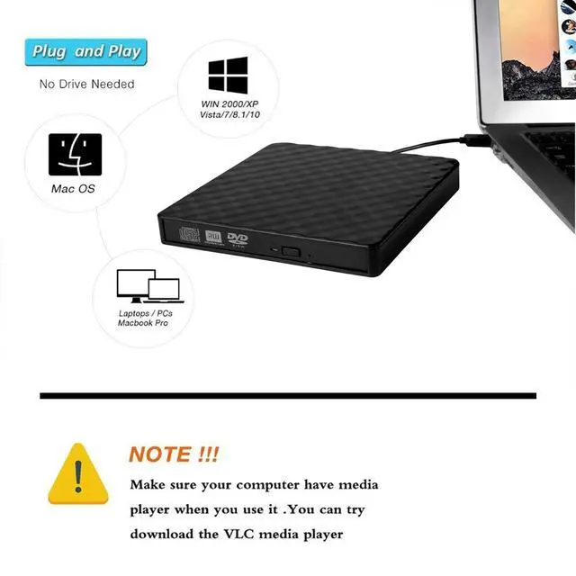 Alt view image 5 of 7 - WRIARICH External DVD Drive, USB 3.0 External DVD Drive Portable External Optical Drive CD DVD RW ROM Player