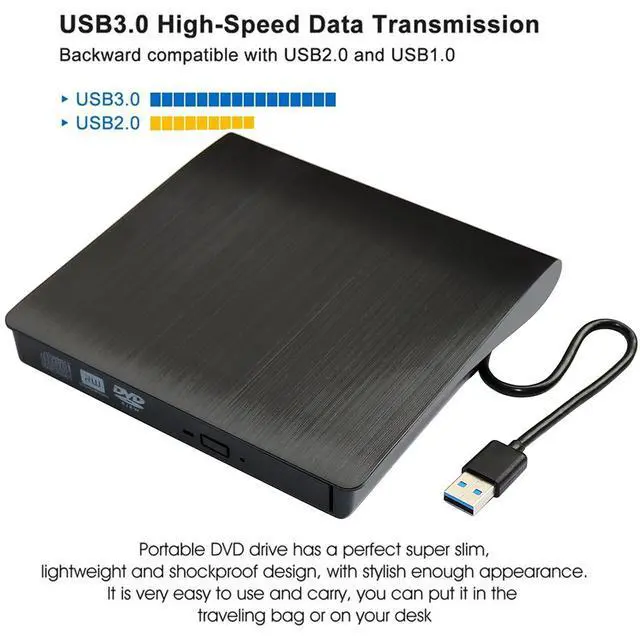 Alt view image 3 of 7 - WRIARICH External Optical CD Drive, USB 3.0 Portable CD/DVD +/-RW Slim DVD/CD ROM Rewriter Burner Reader Player For Laptop Desktop PC dvd burner dvd portatil Windows Linux OS Apple Mac
