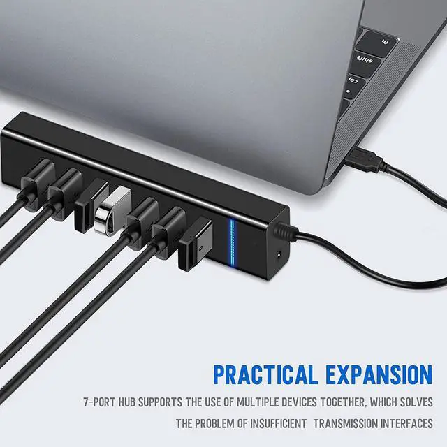 Alt view image 4 of 7 - WRIARICH USB Hub 3.0, 7 Port USB 3.0 Hub LED Portable High-Speed Compatible for iMac Pro, MacBook Air, Mac Mini/Pro, Surface Pro, PC and Laptop
