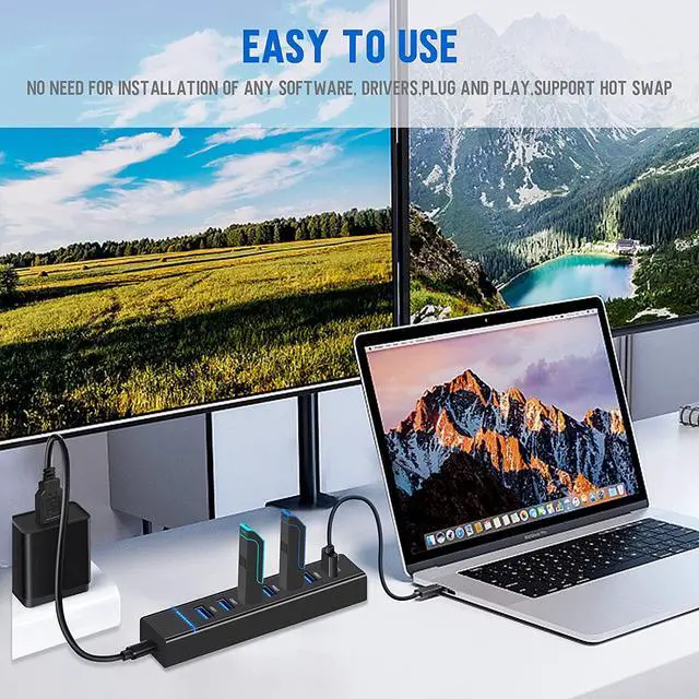Alt view image 5 of 7 - WRIARICH USB Hub 3.0, 7 Port USB 3.0 Hub LED Portable High-Speed Compatible for iMac Pro, MacBook Air, Mac Mini/Pro, Surface Pro, PC and Laptop