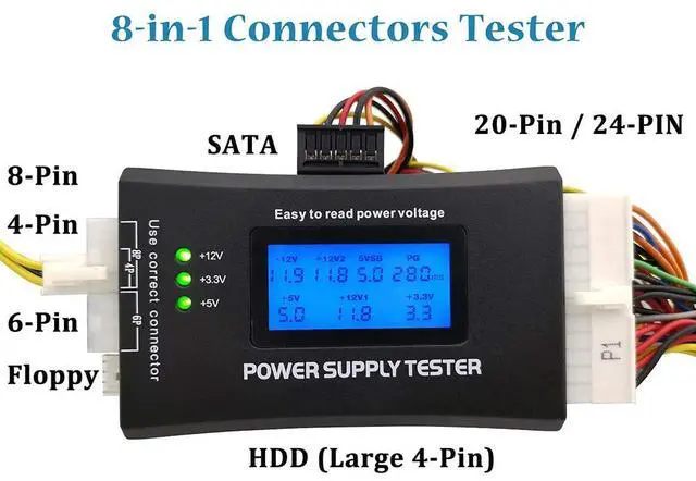 Alt view image 2 of 7 - WRIARICH 20/24 Pin ATX Computer PC Power Supply Tester for ATX/BTX/ITX/SATA/PCI-E/HDD/BYI Connectors, 1.8'' LCD Screen (Sturdy Plastic Enclosure)