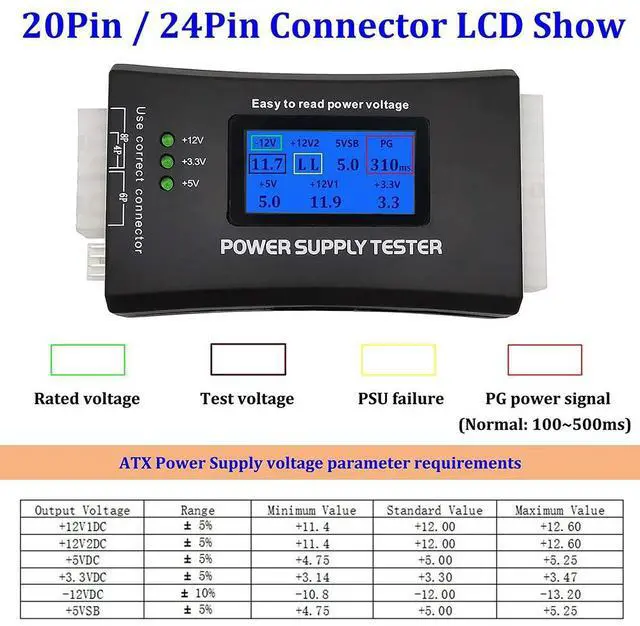 Alt view image 4 of 7 - WRIARICH 20/24 Pin ATX Computer PC Power Supply Tester for ATX/BTX/ITX/SATA/PCI-E/HDD/BYI Connectors, 1.8'' LCD Screen (Sturdy Plastic Enclosure)