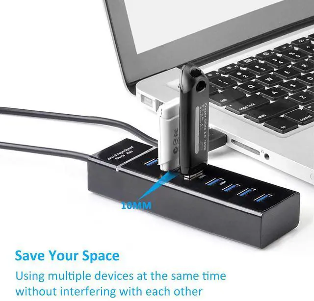 Alt view image 2 of 3 - WRIARICH 7-Port USB 3.0 Hub - USB Data Hub USB Splitter 7x USB 3.0 Hub with Long Cable 38-inch for Laptop, PC, MacBook, Mac Pro, Mac Mini, iMac, Surface Pro and More USB Devices (Black)