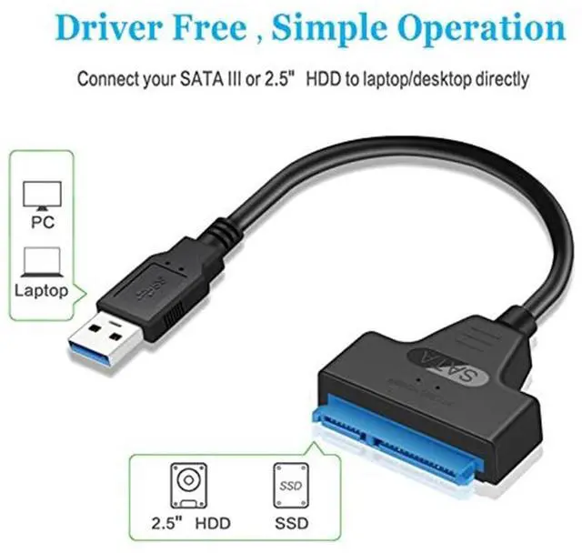 Alt view image 3 of 5 - USB 3.0 to SATA Adapter Cable, Super Speed 2.5 "HDD / SSD Hard Drive Driver Converter / Adapter Cable, Supports UASP SATA III, Compatible with Windows XP / Vista / 7/8/10 and Mac OS. 9.X/10/ Linux