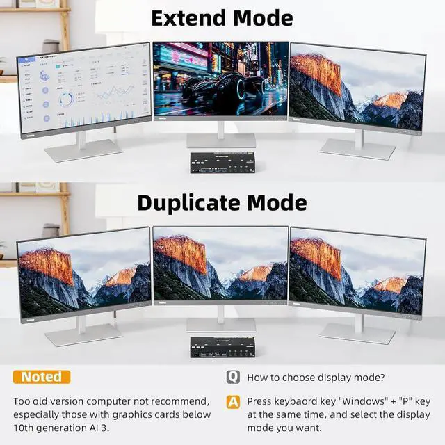 Alt view image 2 of 5 - HDMI+2 Displayport KVM Switch 3 Monitors 4 Computers 8K@60Hz 4K@144Hz, USB 3.0 KVM Switch Triple Monitor for 4 PCs Share 3 Monitor and 4 USB 3.0 Ports, Wired Remote and 4 USB3.0 Cables Included