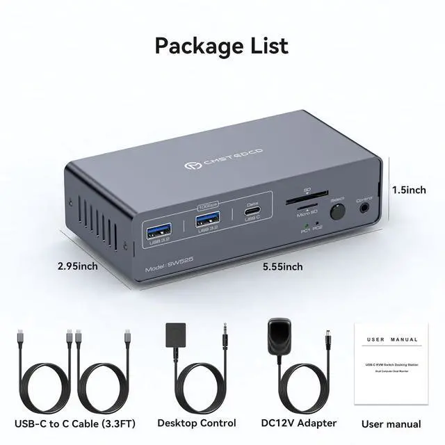 Alt view image 4 of 4 - 4K@120Hz USB C Docking Station with KVM Switch 2 Monitors 2 Computers Displayport USB 3.2 KVM Switches Dual Monitor for Dual Laptops Share a 1G Ethernet and SD/microSD Card Slots, Wired Remote