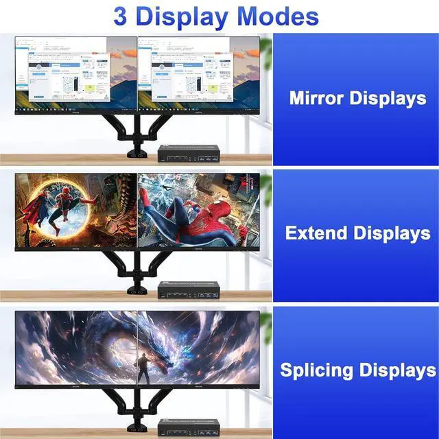 Alt view image 5 of 7 - 8K@60Hz 2 Displayport + HDMI USB3.0 KVM Switch 3 Monitors 4 Computers, 2 DP 1.4 + HDMI2.1 Triple Monitor KVM Switch with Audio Microphone +3 USB3.0 Ports, Triple Monitor Keyboard Mouse Switcher