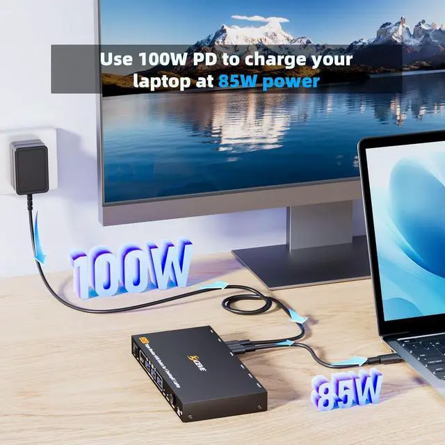 Alt view image 4 of 7 - USB C DP Triple Monitor KVM Switch for 1 Laptop 1 Desktop, USB 3.1 KVM Switch 3 Monitors 2 Computer USB C HDMI DP Share 4 USB Device Mouse Keyboard, 100W PD, 4K@60Hz, MST, Power, Wired Remote