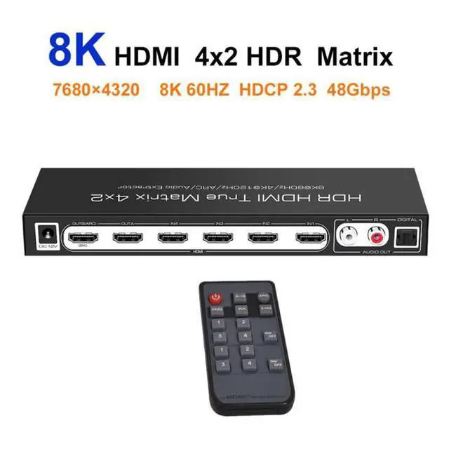 Alt view image 4 of 7 - WRIARICH 8K @60Hz HDR UHD HDMI 2.1 Matrix, HDR 4K 120Hz HDMI True Matrix 4x2 48Gbps ARC 8K 60Hz Splitter Switcher Switch 4 in 2 out HDMI2.1 Audio extractor