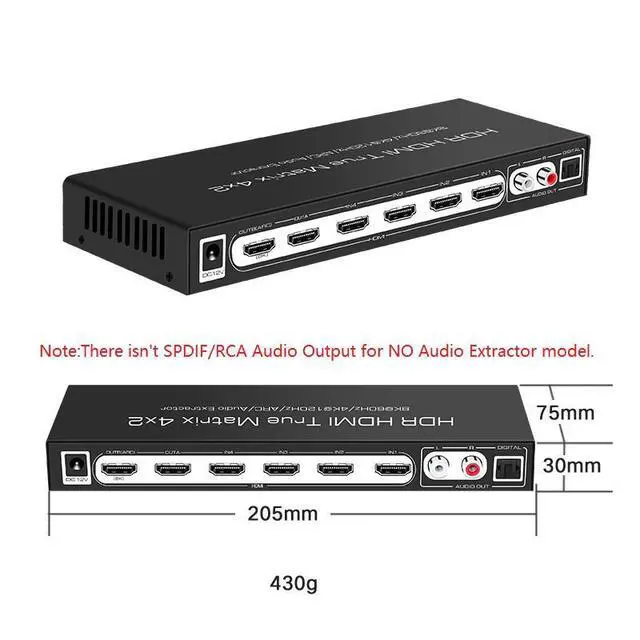 Alt view image 7 of 7 - WRIARICH 8K @60Hz HDR UHD HDMI 2.1 Matrix, HDR 4K 120Hz HDMI True Matrix 4x2 48Gbps ARC 8K 60Hz Splitter Switcher Switch 4 in 2 out HDMI2.1 Audio extractor
