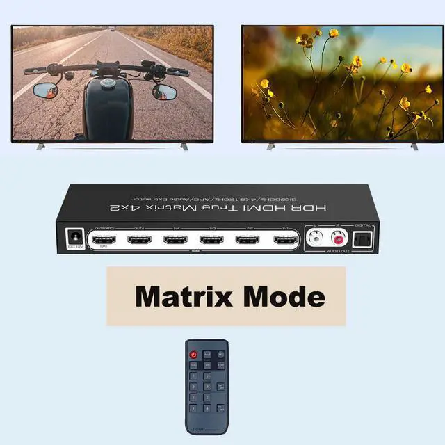 Alt view image 3 of 7 - WRIARICH 8K @60Hz HDR UHD HDMI 2.1 Matrix, HDR 4K 120Hz HDMI True Matrix 4x2 48Gbps ARC 8K 60Hz Splitter Switcher Switch 4 in 2 out HDMI2.1 Audio extractor