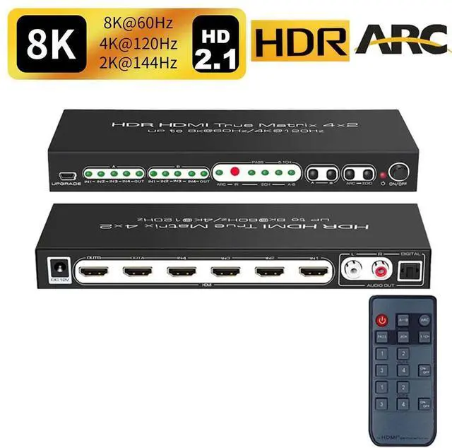 Main image of WRIARICH 8K @60Hz HDR UHD HDMI 2.1 Matrix, HDR 4K 120Hz HDMI True Matrix 4x2 48Gbps ARC 8K 60Hz Splitter Switcher Switch 4 in 2 out HDMI2.1 Audio extractor