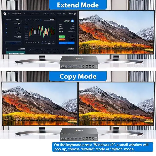 Alt view image 5 of 7 - WRIARICH KVM Switch 2 Monitors 4 Computers, USB 3.0 DisplayPort + HDMI Dual Monitor KVM Switch, Supports 8K@30Hz, 4K144Hz for 4 Computers that Share 2 Monitors and 4 USB 3.0 Device, with Wired Remote