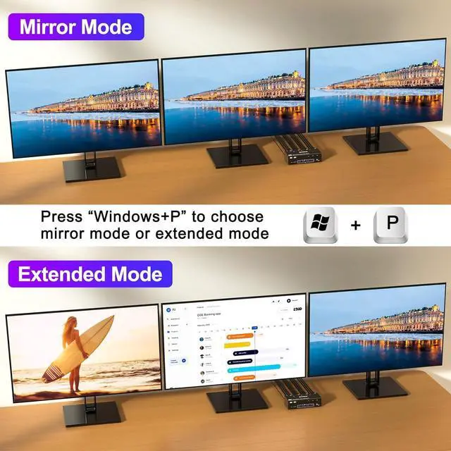 Alt view image 4 of 7 - USB 3.0 KVM Switch 3 PC 3 Monitors, 2 Displayport + HDMI Triple Monitors KVM Switch, 8K@60Hz KVM Switch 4K@144Hz, DP + DP + HDMI KVM Switch for 3 PC Share Mouse, Keyboard and 4 USB 3.0 Devices