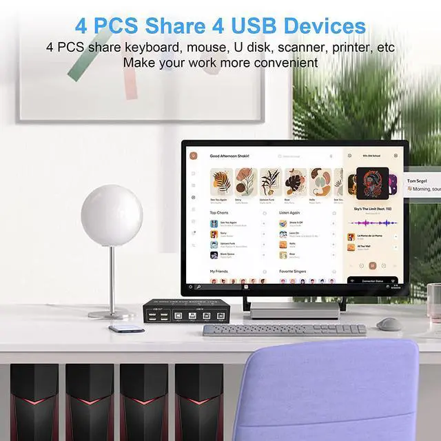 Alt view image 5 of 7 - WRIARICH 4 Port HDMI + DisplayPort KVM Switch Dual Monitor, UHD 4K@60Hz, KVM Switch 2 Monitors 4 Computers with 4 USB 2.0 Hub, Keyboard Video Mouse Peripherals Switcher for 4 PCs Dual Monitors