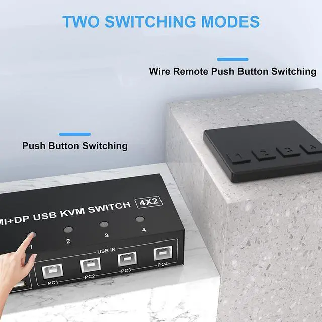 Alt view image 6 of 7 - WRIARICH 4 Port HDMI + DisplayPort KVM Switch Dual Monitor, UHD 4K@60Hz, KVM Switch 2 Monitors 4 Computers with 4 USB 2.0 Hub, Keyboard Video Mouse Peripherals Switcher for 4 PCs Dual Monitors