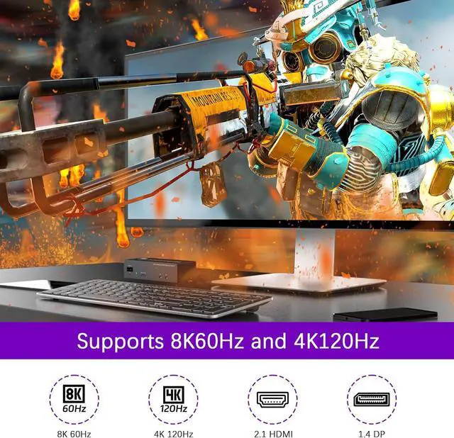 Alt view image 6 of 7 - KVM Switch 3 Monitors 2 Computers Share 1000Mbps Ethernet, 8K@60Hz 2 Displayport + HDMI USB 3.0 KVM Switch Triple Monitor with 3 USB 3.0 Port and Audio & Microphone,Support Extended & Copy Mode