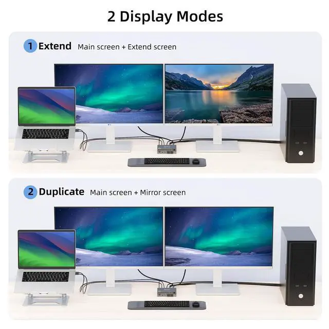 Alt view image 3 of 7 - USB C HDMI Dual Monitor KVM Switch 2 Monitors 2 Computers, Dual Monitor USB 3.0 Type C KVM Switcher Supports 4K@60Hz for 2 Computers Share Keyboard, Mouse and 2 Monitors, Wired Remote included