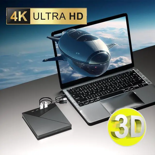 Alt view image 2 of 7 - WRIARICH 7 in 1 External Blu Ray Drive, 4K Blu Ray CD/DVD Burner with USB 3.0 Type-C Portable Blu-Ray Drive, 3D BD Player with 4 USB and SD/TF Ports, Optical Drive Compatible with Windows Linux MacOS