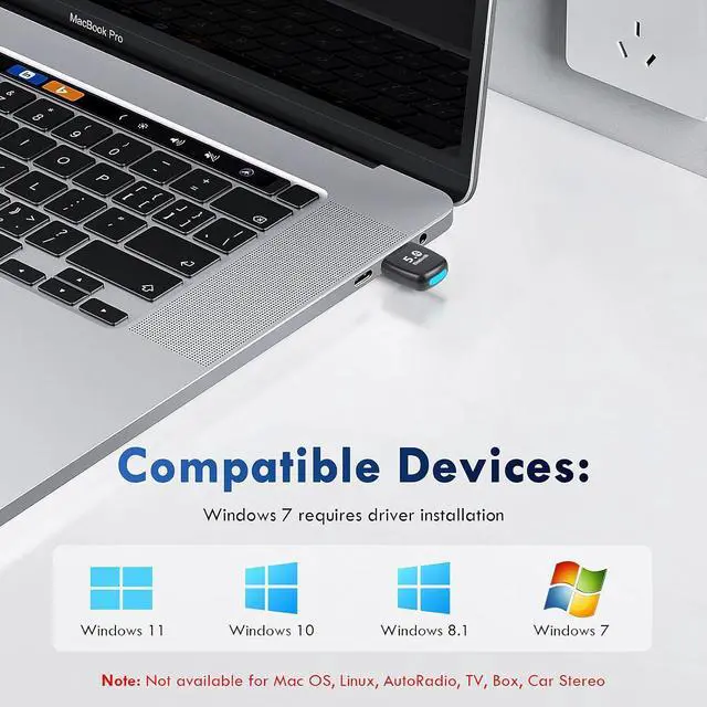 Alt view image 3 of 7 - WRIARICH USb Bluetooth 5.4 Adapter for PC, Bluetooth Dongle with Windows 8.1/10/11, Bluetooth 5.4 USB Adapter for Laptop/Keyboard/Mouse/Tablet/Headphones/Mobile Phone, Plug & Play, Connect 7 Devices