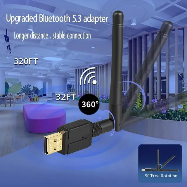 Alt view image 5 of 7 - WRIARICH Long Range 328FT/100M Bluetooth USB Adapter 5.3 for PC, Drive-Free Bluetooth 5.3 Adapter for Windows 11/10/8.1, 5.3+EDR Bluetooth Wireless Transmitter Receiver for Desktop Laptop PC (Black)