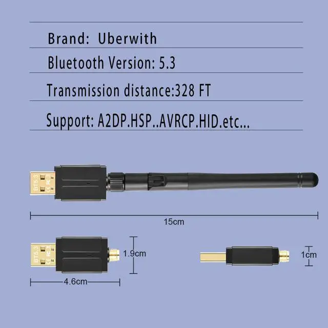 Alt view image 7 of 7 - WRIARICH Long Range 328FT/100M Bluetooth USB Adapter 5.3 for PC, Drive-Free Bluetooth 5.3 Adapter for Windows 11/10/8.1, 5.3+EDR Bluetooth Wireless Transmitter Receiver for Desktop Laptop PC (Black)