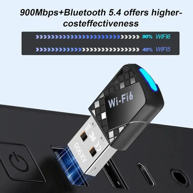Alt view image 3 of 7 - AX900Mbps USB WiFi 6 Adapter for PC, 2-in-1 Bluetooth 5.4 Adapter & WiFi Adapter, 2.4G/5G Dual-Band Wireless Network Transceiver WiFi Adapter for Laptop, Desktop, WPA3, Supports Windows 11/10/7.