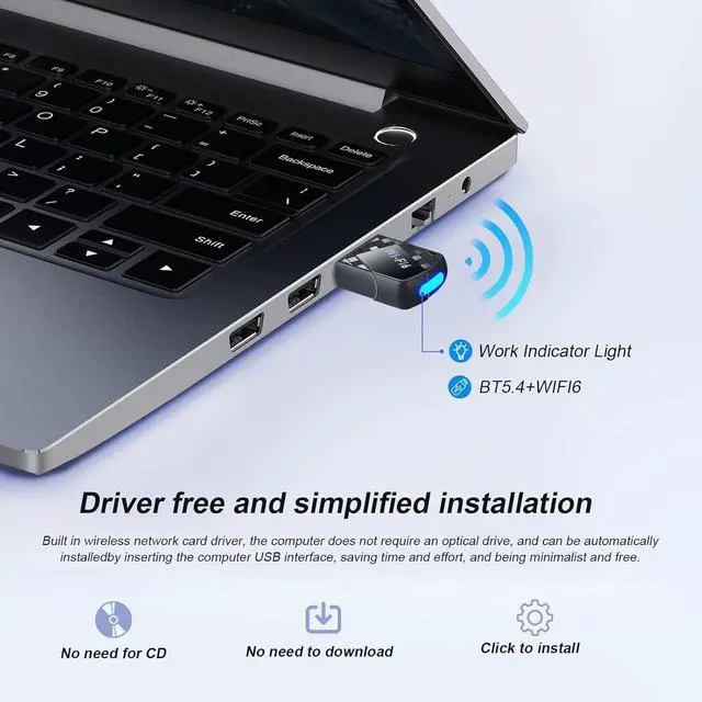 Alt view image 5 of 7 - AX900Mbps USB WiFi 6 Adapter for PC, 2-in-1 Bluetooth 5.4 Adapter & WiFi Adapter, 2.4G/5G Dual-Band Wireless Network Transceiver WiFi Adapter for Laptop, Desktop, WPA3, Supports Windows 11/10/7.