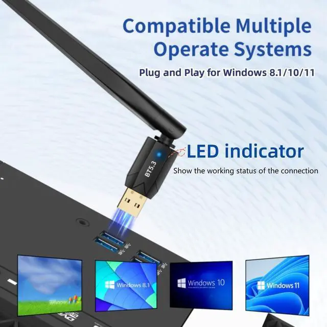 Alt view image 5 of 7 - 150M Long Range USB Bluetooth 5.3 Adapter for PC Desktop, Wireless Transmitter USB Bluetooth Dongle for Windows 11/10/8.1 Laptop Computer Pair Bluetooth Headset Headphones Speaker Mouse Keyboard