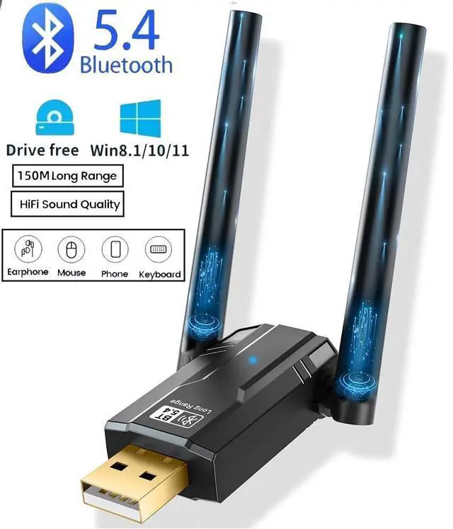 Main image of WRIARICH USB Bluetooth Adapter 5.4 for PC, 150M Dual Antenna USB Bluetooth Dongle BT5.4 (EDR & BLE) Bluetooth Wireless USB Adapter for Desktop Laptop PC Plug and Play Compatible with Windows 11/10/8.1