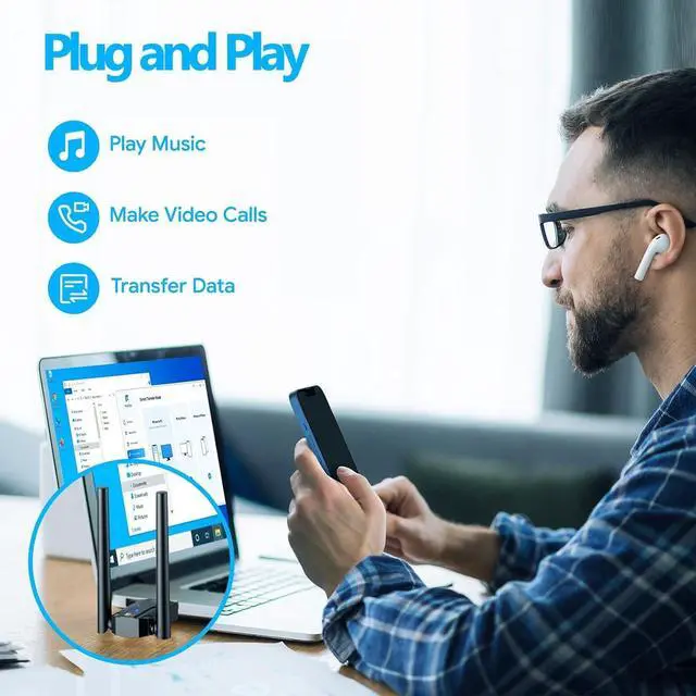 Alt view image 7 of 7 - WRIARICH USB Bluetooth Adapter 5.4 for PC, 150M Dual Antenna USB Bluetooth Dongle BT5.4 (EDR & BLE) Bluetooth Wireless USB Adapter for Desktop Laptop PC Plug and Play Compatible with Windows 11/10/8.1