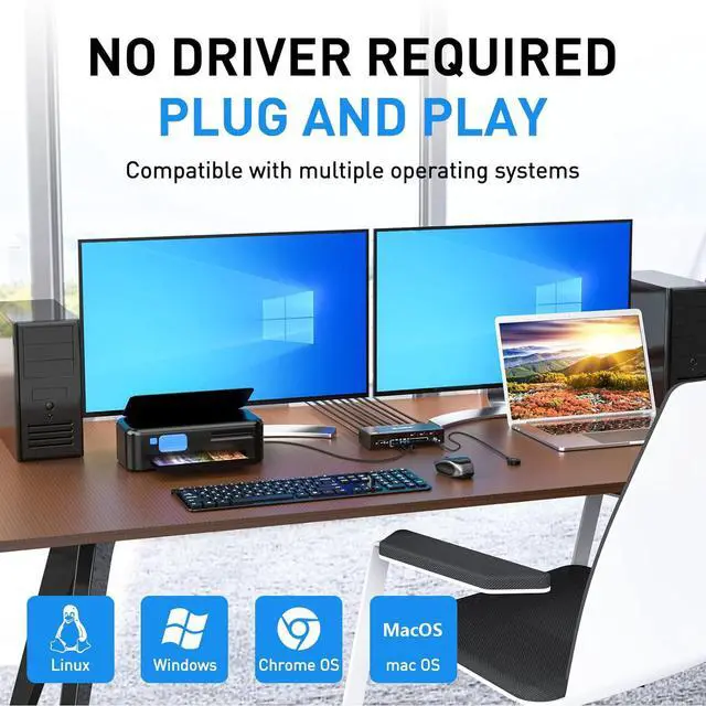 Alt view image 7 of 7 - Dual Monitor Displayport KVM Switch, USB 3.0 Displayport KVM Switch 2 Monitors 3 Computers 8K@30Hz, KVM Switcher for 3 PC Share 2 Monitors and 4 USB 3.0 Devices,Wired Remote and Cables Included