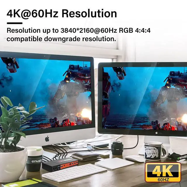 Alt view image 3 of 7 - WRIARICH Dual Monitor HDMI KVM Switcher2 in 2 Out, 2 Port Dual Monitor Extended Display, 4K @60Hz 4:4:4 HDMI KVM Switch for 2 Monitors 2 Computers with 3 USB 3.0 Hub, Audio, Hotkey & Button Switching