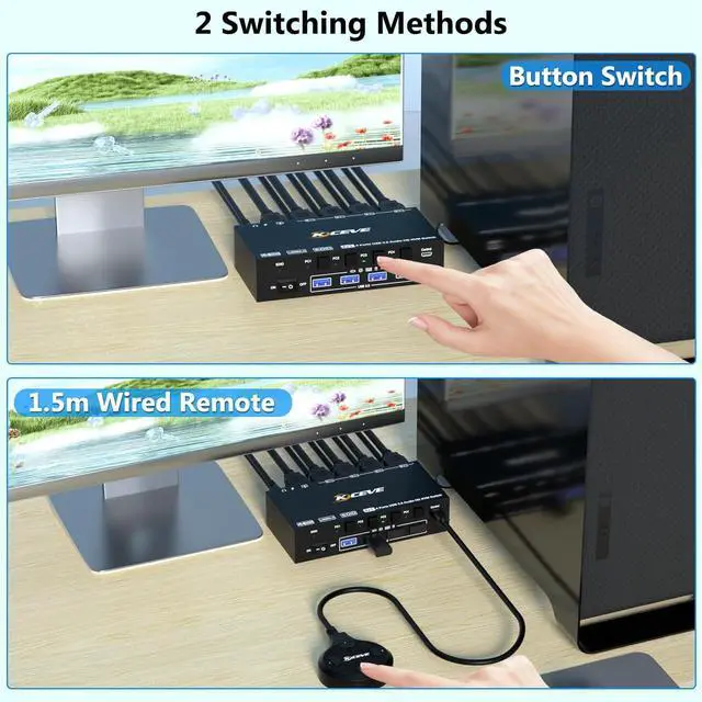 Alt view image 4 of 7 - KVM Switch 4 Computers 8K@60Hz 4K@144Hz, Simulation EDID, USB 3.0 HDMI KVM Switch for 4 Computers Share 1 Monitor and Keyboard Mouse and Headset,with Wired Remote,Power Adapter and USB3.0 Cable