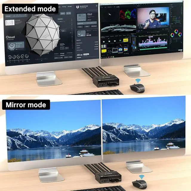 Alt view image 3 of 7 - WRIARICH 2 Ports Displayport KVM Switch 2 Monitors 2 Computers, USB 3.0 DP Dual Monitor KVM Switch 2 in 2 Out for 2 Computer Share 2 Monitors and 4 USB 3.0 Devices, 4K@144Hz, with Wired Remote