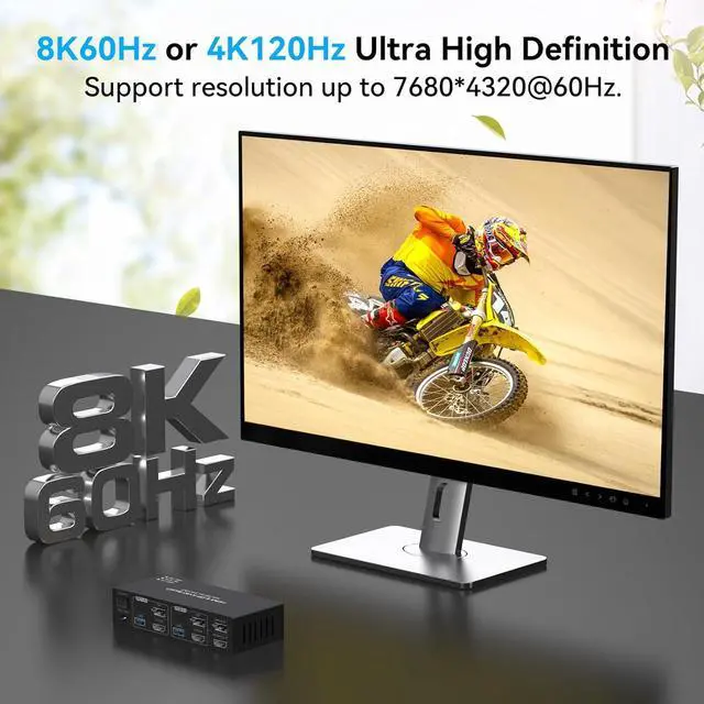 Alt view image 5 of 7 - 8K@60Hz KVM Switch 2 Monitors 2 Computers, 4K@120Hz HDMI + Displayport Dual Monitor KVM Switches for 2 PC Share Mouse Keyboard and 2 Displays Support Extended/Copy Mode with Extended Controller