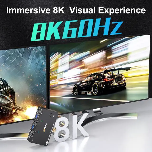 Alt view image 4 of 7 - WRIARICH 8K@60Hz/4K@144Hz Dual Monitor HDMI DP KVM Switch, Displayport + HDMI Dual Monitor KVM Switch for 2 Computers Share 2 Monitors 4 USB 3.0 Devices, Includes Remote Control & 12V Power Adapter