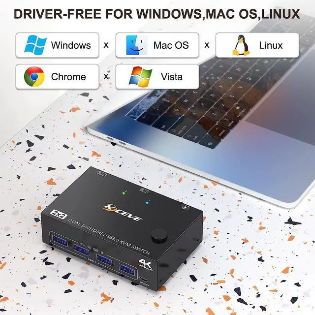 Alt view image 6 of 7 - Dual Monitor KVM Switch HDMI+Displayport 2 in 2 Out 4K@60Hz, 2K@120Hz, USB 3.0 2 Port DP + HDMI KVM Switch for 2 Computer Share 2 Monitors and 4 USB 3.0 Devices, Wired Remote and 4 Cables Included