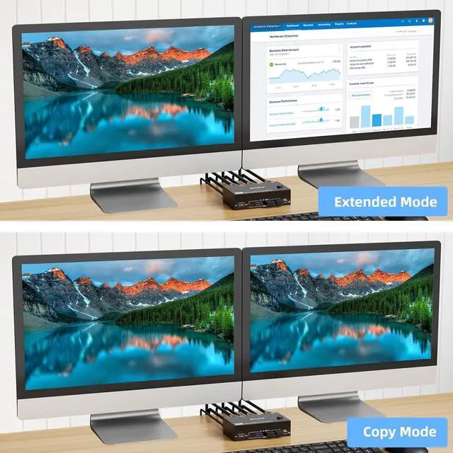 Alt view image 7 of 7 - WRIARICH HDMI KVM Switch 2 Monitors 2 Computers Dual Monitor Support 8K@60Hz 4K@120Hz, Dual Monitor USB 3.0 KVM Switch HDMI 2 Port and 4 USB3.0 Devices,Wired Remote and 12V Power Adapter Included