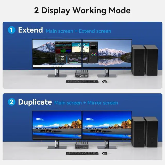 Alt view image 3 of 7 - 2 Port Dual Monitor DisplayPort KVM Switch 2 in 2 Out, 8K60Hz 4K120Hz Displayport KVM Switch for 2 Monitors 2 Computers Shared 4 USB Device Support DP1.4 With USB3.0 to USB C Cable - Aluminium