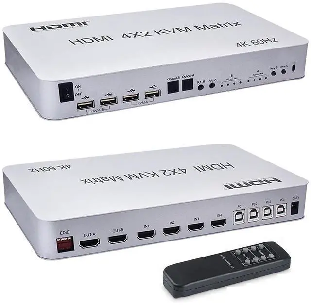 Main image of 4 Port USB HDMI KVM Matrix 4x2 Dual Monitor 4K @60Hz HDR Switch Splitter 4 in 2 Out HDMI 2.0 Switcher for USB 2.0 Keyboard Mouse PC with Dual Independent Audio, Support Auto Scale, Audio Extractor