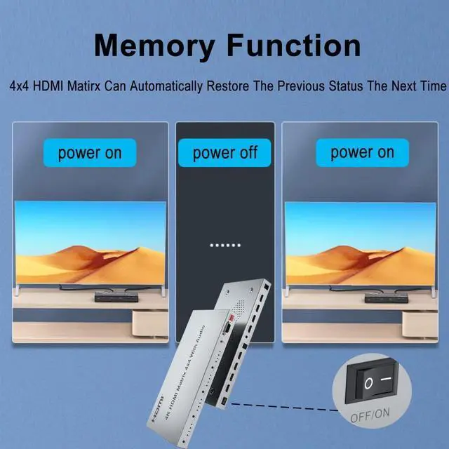 Alt view image 6 of 7 - 4K HDMI Matrix, 4x4 Audio HDMI Splitter Switch, 4 HDMI in 4 HDMI Out HDMI 1.4 Switcher, 3.5mm Out Audio Swith and EDID, Support IR Remote, Button Press, RS232, 4K @30HZ, 1080P 3D, HDCP, YUV 4:4:4