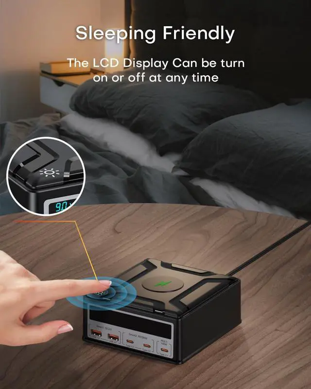 Alt view image 5 of 7 - USB Charging Station, 260W 5 Ports Fast USB C Charging Station, 140W PD3.1 USB C GaN Charger with LCD Display, Wireless Charger, Desktop USB Charging Hub for Laptop, Tablet PC, Smartphones etc.