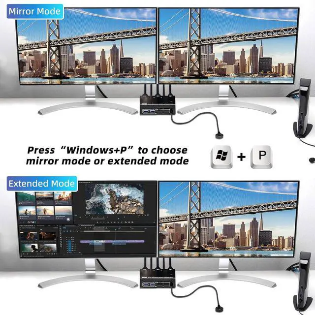 Alt view image 2 of 7 - USB 3.0 Displayport KVM Switch 2 PC 2 Monitors, KVM Switch 8K@30Hz 4K@144Hz,Dual Monitor KVM Switch Displayport 1.4 for 2 PC Share Wireless Keyboard,Mouse, Printer, with 2 USB 3.0 and DP Cables