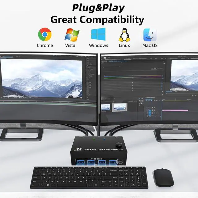 Alt view image 5 of 7 - USB 3.0 Displayport KVM Switch 2 PC 2 Monitors, KVM Switch 8K@30Hz 4K@144Hz,Dual Monitor KVM Switch Displayport 1.4 for 2 PC Share Wireless Keyboard,Mouse, Printer, with 2 USB 3.0 and DP Cables