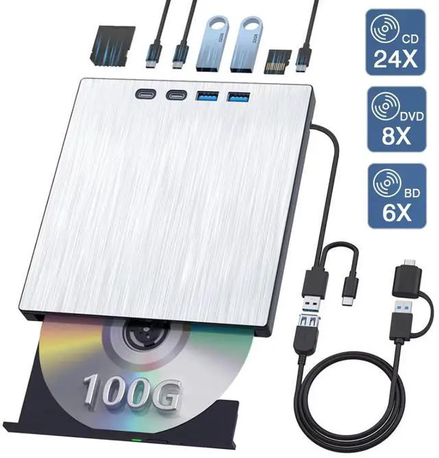 Main image of External Blu ray Drive for Laptop, Blu Ray Burner, USB 3.0 Type-C External Bluray DVD Drive Support 100G BD Disc Drives Portable Bluray DVD Player CD Reader Compatible with Windows Linux MacOS