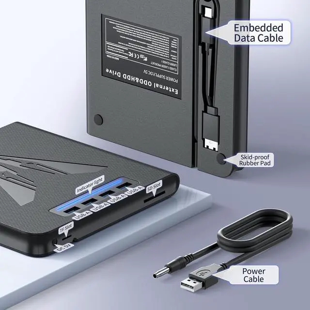 Alt view image 5 of 7 - 7 in 1 External Blu Ray DVD Drive & Burner for PC Laptop, Portable Blu Ray DVD/CD Burner with 100GB Disc Support, External CD/DVD Drive SD/TF Card Reader & 4 USB A Hub for Windows Linux MacOS